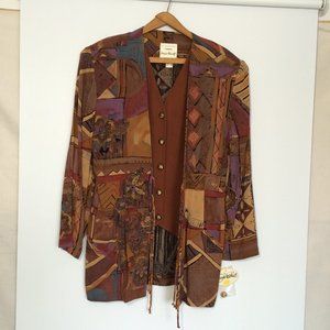 Vintage Joseph Ribkoff Womens Jacket Vest Sz 10 Multicolor Geometric Pattern NWT